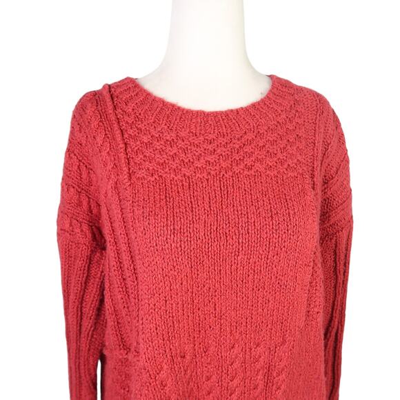 Vintage 90s The Eagle's Eye red textured knit tunic sweater M - Picture 2 of 5